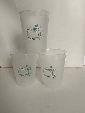 Masters Frosted White Shot Glasses with Green Logo (Set of 3)